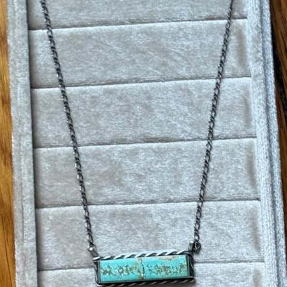 Steve Francisco Navajo Handmade #8 Turquoise Sterling Silver Bar Necklace